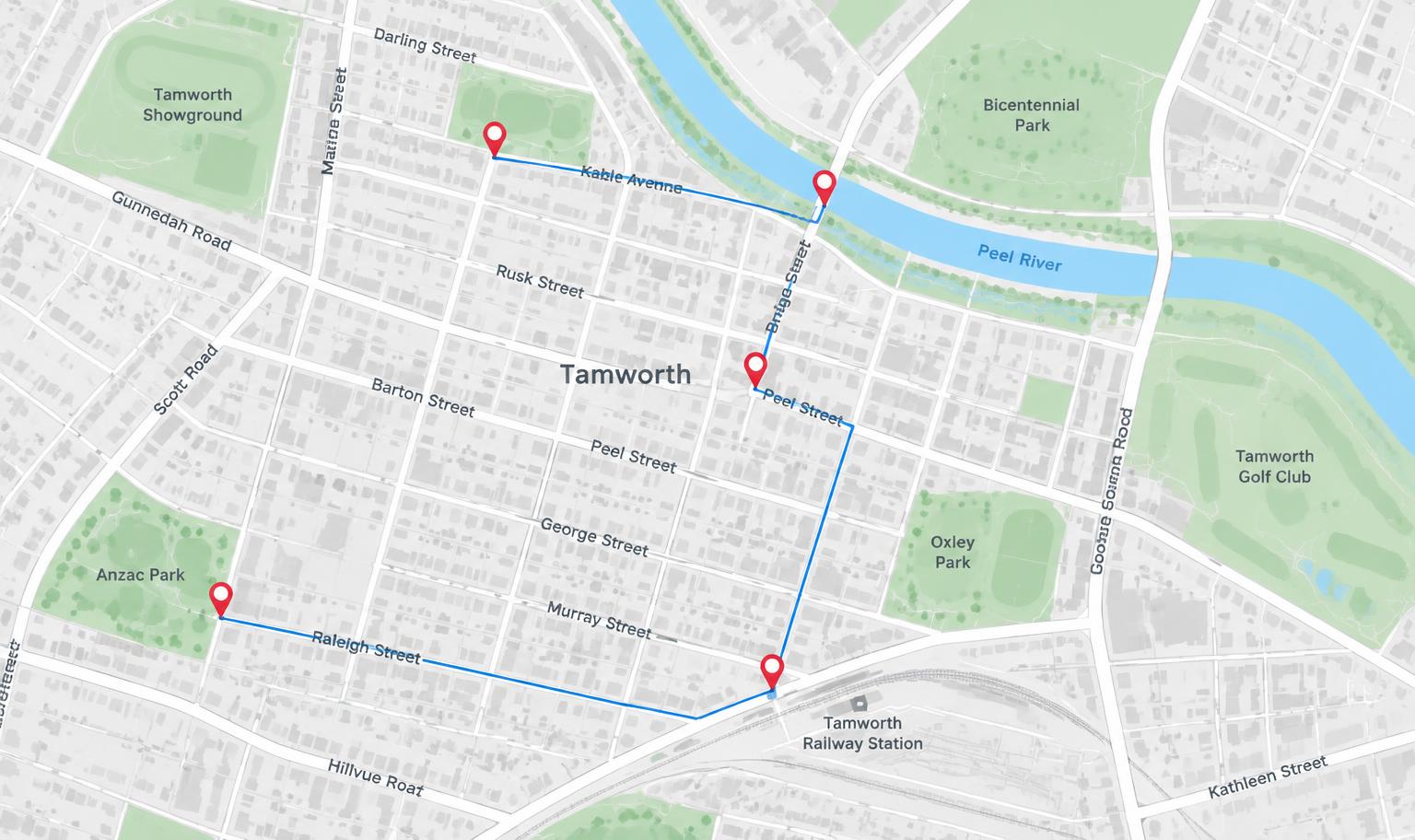 Mapa demonstrativo de Tamworth